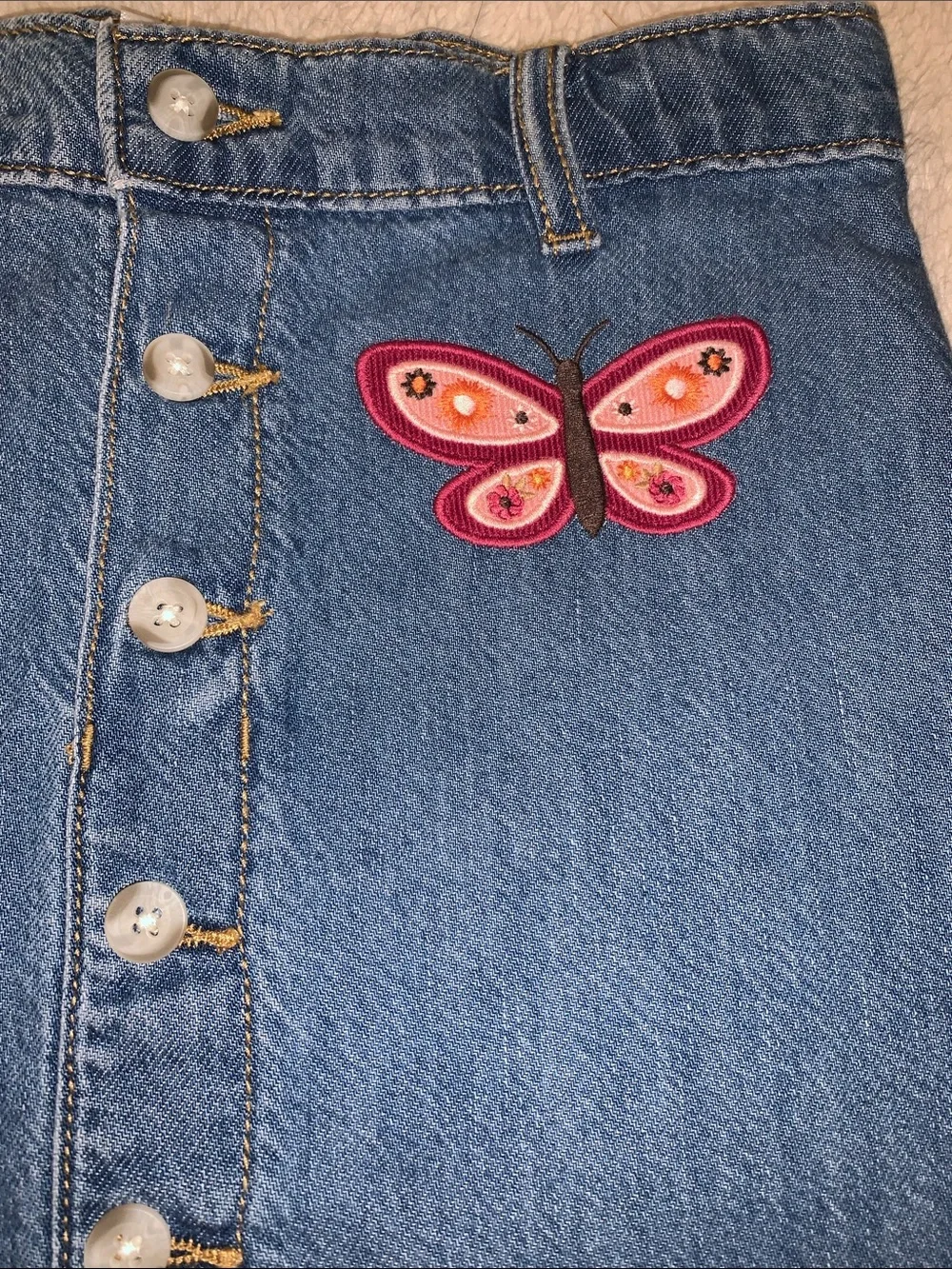 NWT Gymboree Embroidered Butterfly Denim Skirt 8 Adjustable Waist
